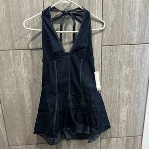 URBAN OUTFITTERS Dark Blue Halter Denim Dress